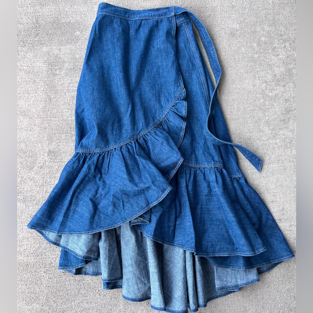Polo Ralph Lauren ruffled cotton chambray denim wrap skirt NWT adjustable size - Picture 8 of 10